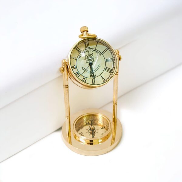 Nautical Brass Clock with Compass