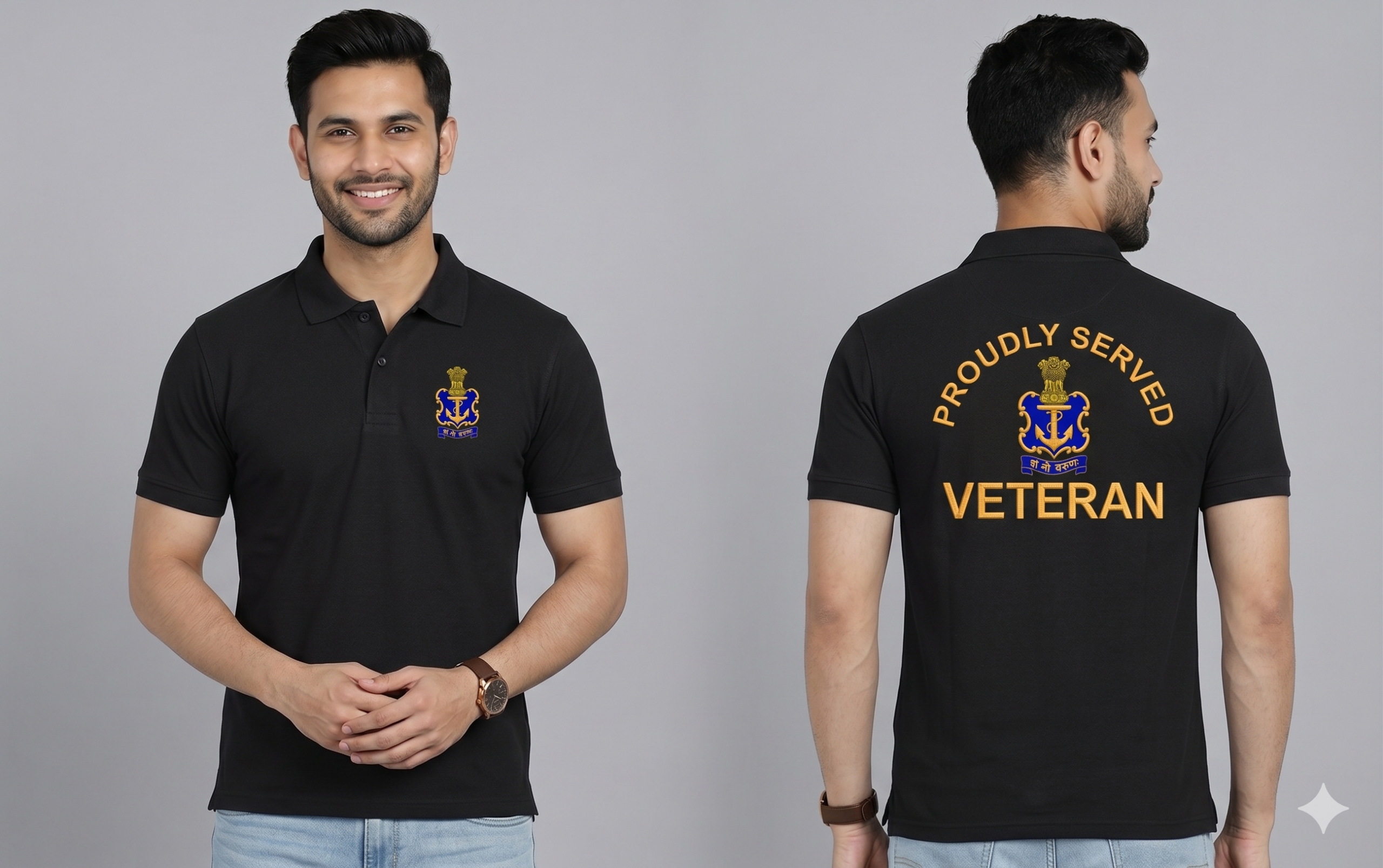 Indian Navy Veteran Premium Black Polo T-Shirt