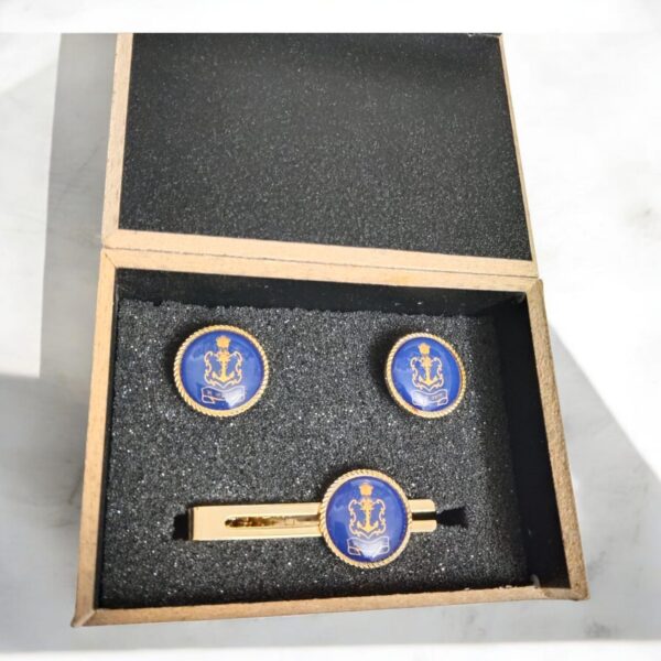 Indian Navy Circular Brass Tie Pin & Cufflin Set