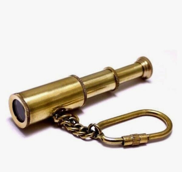Antique Brass Miniature Telescope Keychain