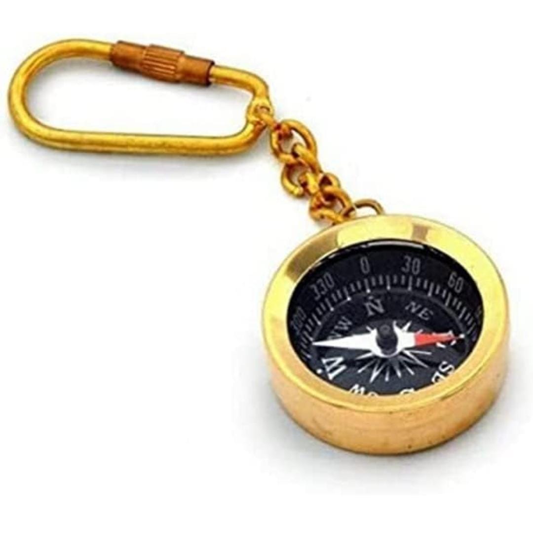 Nautical Brass Pocket Compass Keychain